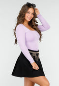 Lila Stretch Top met Vierkante Hals en Lange Mouwen