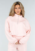 Lichtroze Sweater met Halve Rits en Elastische Boorden