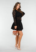 Elegante Zwarte Kanten Blouse met Lange Mouwen en Knoopsluiting