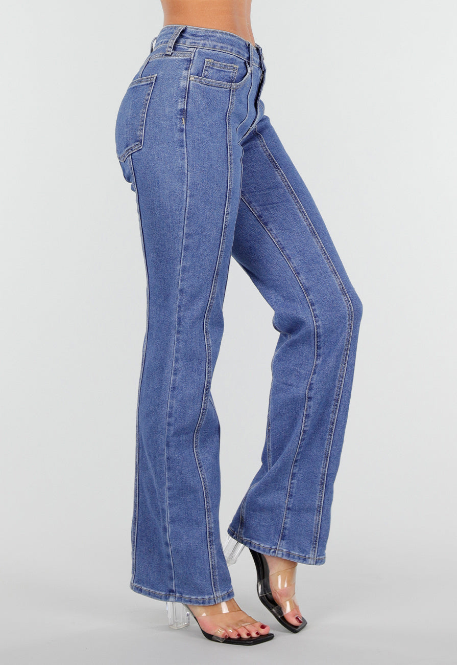 Redial Jeans  Blauwe Stretch Jeans met Rechte Pijpen en Verticale Stiknaden