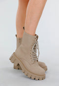 Beige Veterlaarzen met Grove Zool en Rits
