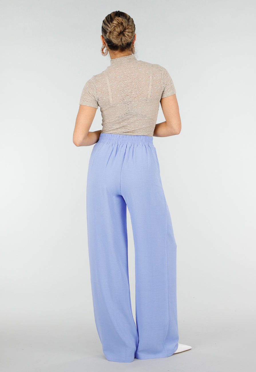 Lavendel Wide Leg Broek met Elastische Taille en Plooien