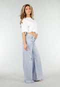 Lichtblauwe Wide Leg Jeans met Backprint en Stretch