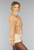 Camel Lederlook Jas met Gesp Details