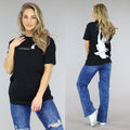 Zwart Oversized T-Shirt met Duif Print