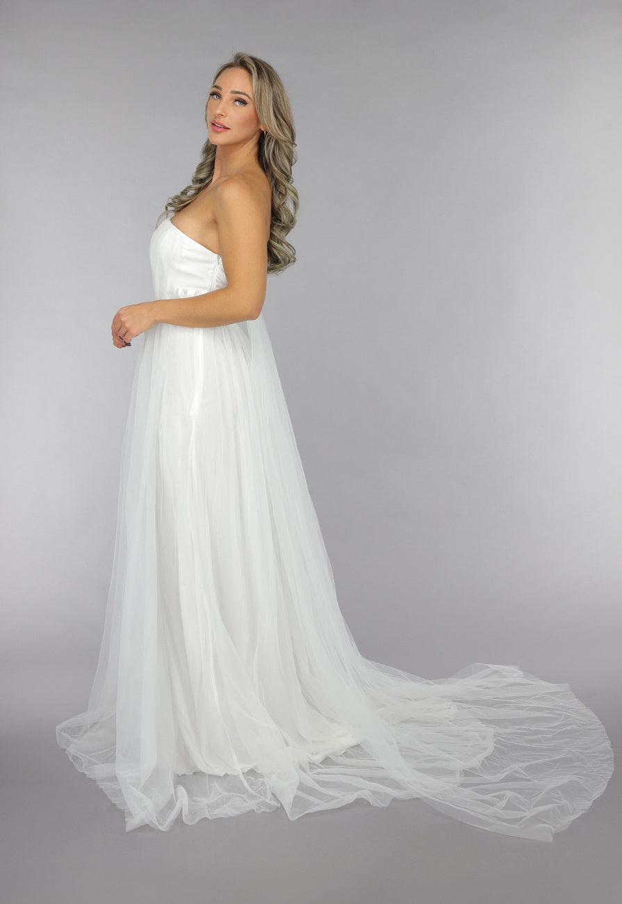 Witte Lange Mesh Bridal Jurk
