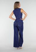 Redial Jeans  Mouwloze Denim Top in Blauw Met Knoopsluiting