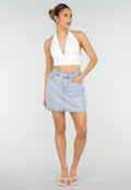 Lichtblauwe Denim Mini Rok met Studs en High Waist