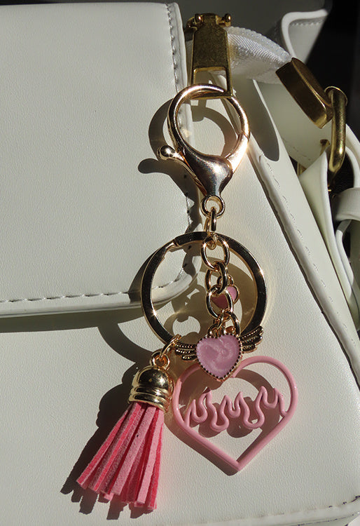 Sleutelhanger in Zwart en Roze met Franjedetails