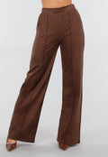 Bruine Suède Pantalon met Rechte Pijpen en Naaddetails