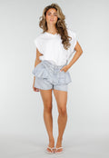 Lichtblauwe Denim Ruffle Shorts met Hoge Taille