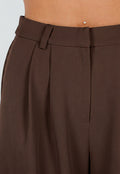 Bruine Wide Leg Pantalon met Hoge Taille en Plooien