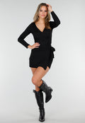 Zwarte Stretch Skort met Striksluiting en Licht Structuurmateriaal
