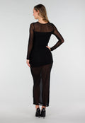 Zwarte Mesh Jurk met Lange Mouwen en Stretch