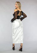 Redial Jeans  Zilveren Metallic Midi Rok met Split