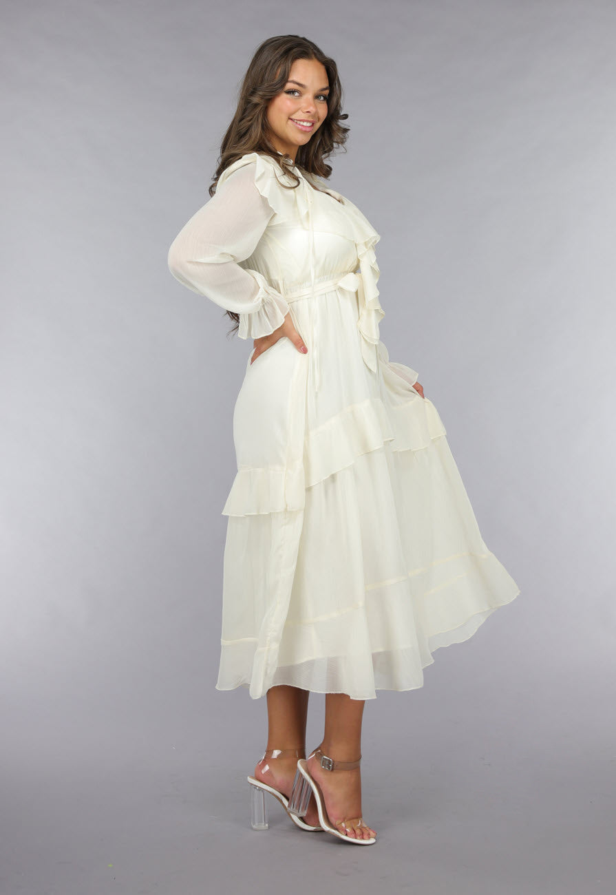 Ruched Maxi Jurk in Ecru