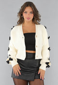 Beige Vest met Zwarte Strikjes