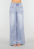 Lichtblauwe Denim Wide Leg Jeans met Hoge Taille