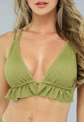 Olijfgroene Ruffle Bikini Top met Uitneembare Pads