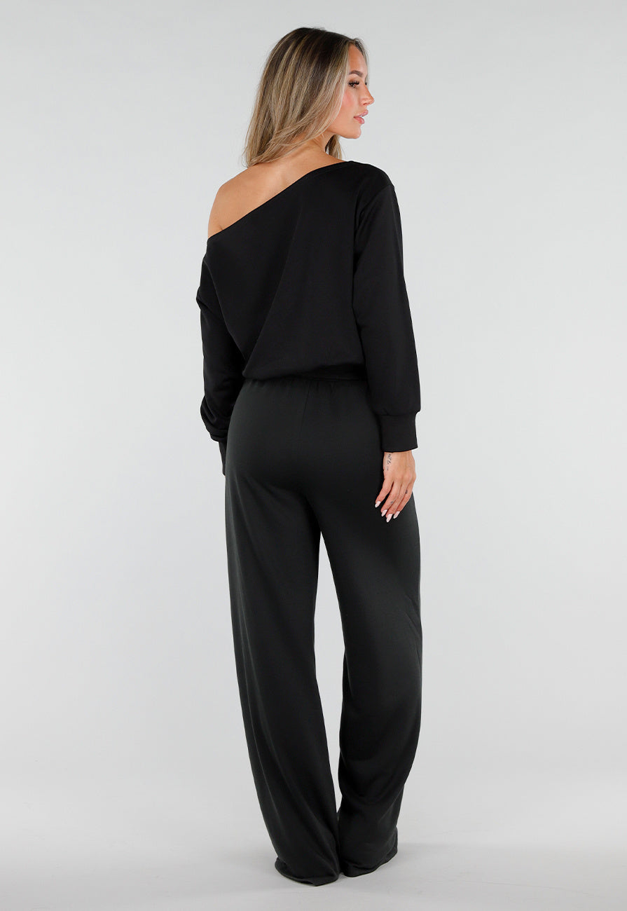 Zwarte Tall Jogger Set met One Shoulder Sweater