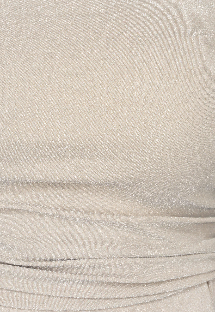 Beige Shimmer Top met Enkele Mouw