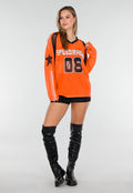 Oranje Mesh Jersey Top met Lange Mouwen