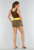 Gele High Waist Joggingshort met Stretch, Zakken en Koord