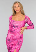 Fuchsia Bloemen Jurk met Open Rug