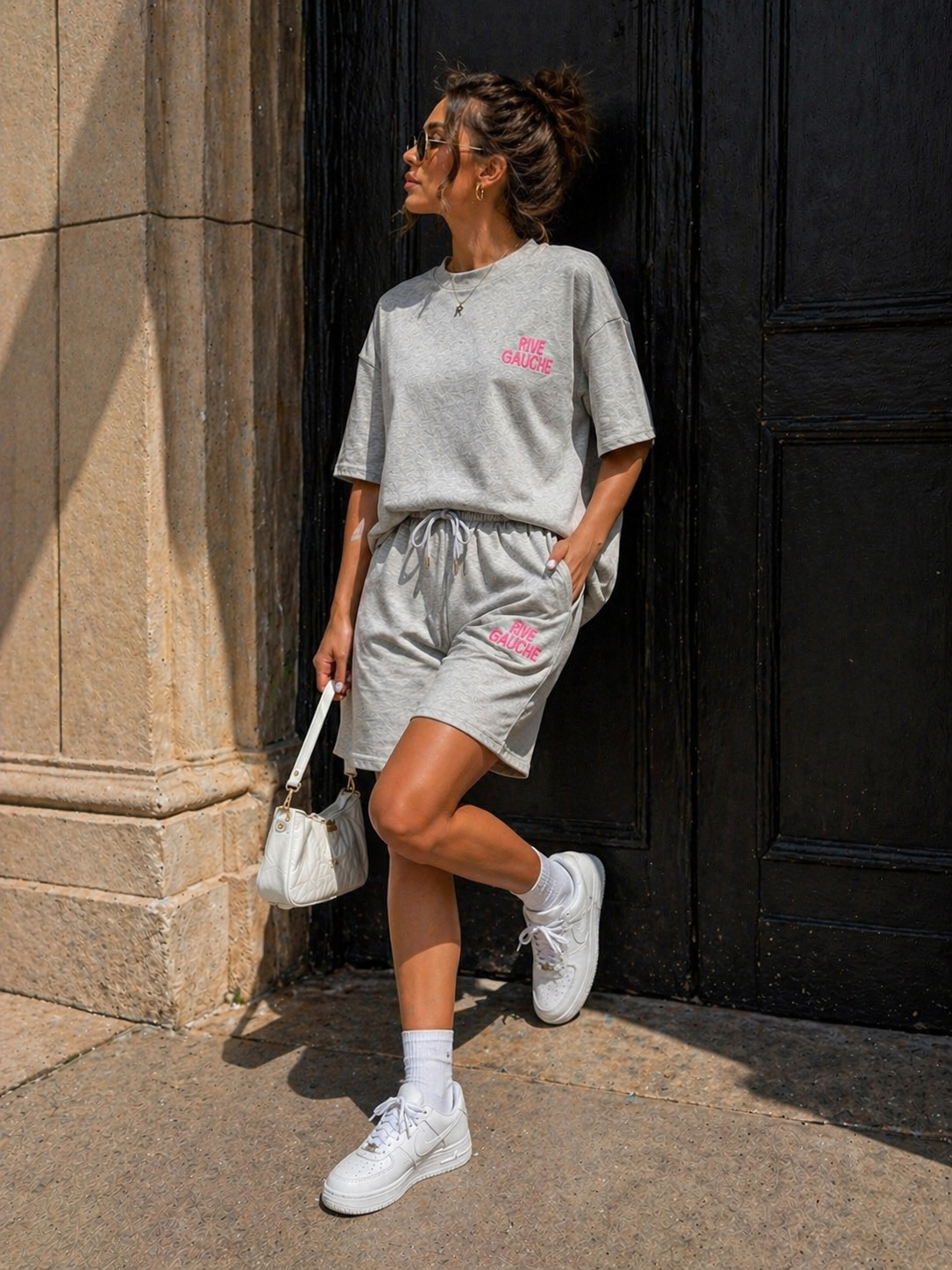Grijze Two Piece Set met T-Shirt en Shorts