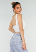 Witte Cropped Top met Kanten Rand en Brede Bandjes