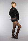 Zwarte Fluffy Jas met Bruine Gesp Details