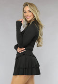 Zwarte Longsleeve Sporttop met Rits en Duimgaten