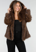 Bruine Faux Fur Jas met Capuchon