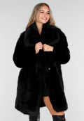 Zwarte Faux Fur Jas met Brede Kraag