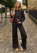 Redial Jeans  Cropped Denim Blouse in Donkerblauw Met Lange Mouwen