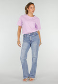 Lila Basic T-Shirt met Ronde Hals en Korte Mouwen