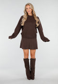 Donkerbruine Gebreide 2-Piece Set met Trui en Rok