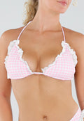 Roze Geruite Triangel Bikinitop met Crochet Detail