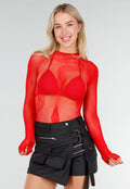 Rode Mesh Fishnet Body met Slangenprint