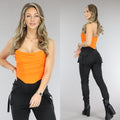 Oranje Mesh Korset Top  met Gedrapeerd Detail