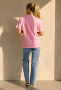 Roze Basic T-Shirt met Ronde Hals en Korte Mouwen
