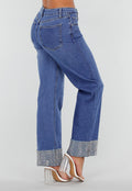 Blauwe Denim Straight Leg Jeans met Glitter Omslag
