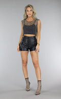 Zwarte Fishnet Glitter Tank Top
