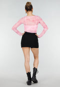 Roze Stretch Mesh Crop Top met Losse Top en Pads