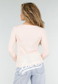 Lichtroze Stretch Top met Lange Mouwen en Vierkante Hals