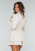 Cremekleurige Tweedelige Set met Blazer met Korsetveter en Plooirok met Ritssluiting