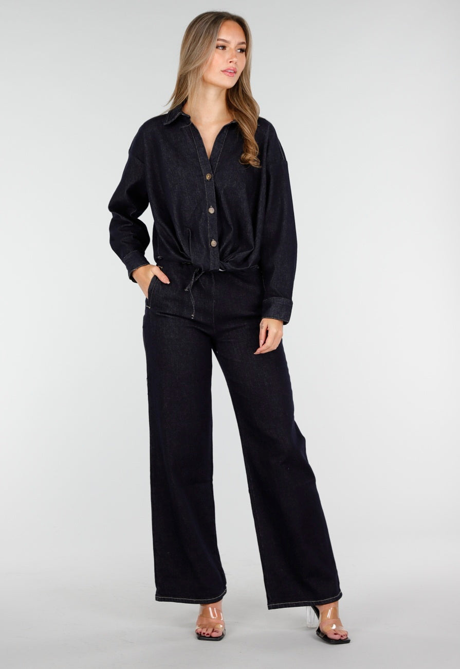 Redial Jeans  Donkerblauwe Denim Blouse met Lange Mouwen