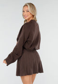 Donkerbruine Gebreide 2-Piece Set met Trui en Rok