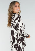Bruin-Witte Blouse met Koeienprint  en Goudkleurige Knopen