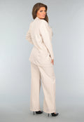 Beige Halflange Blazer met Streepjes Patroon